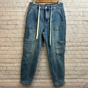 Judy Blue Darlene High Rise Cuffed Cargo Jogger Jeans Drawstring Waist Size 9/29